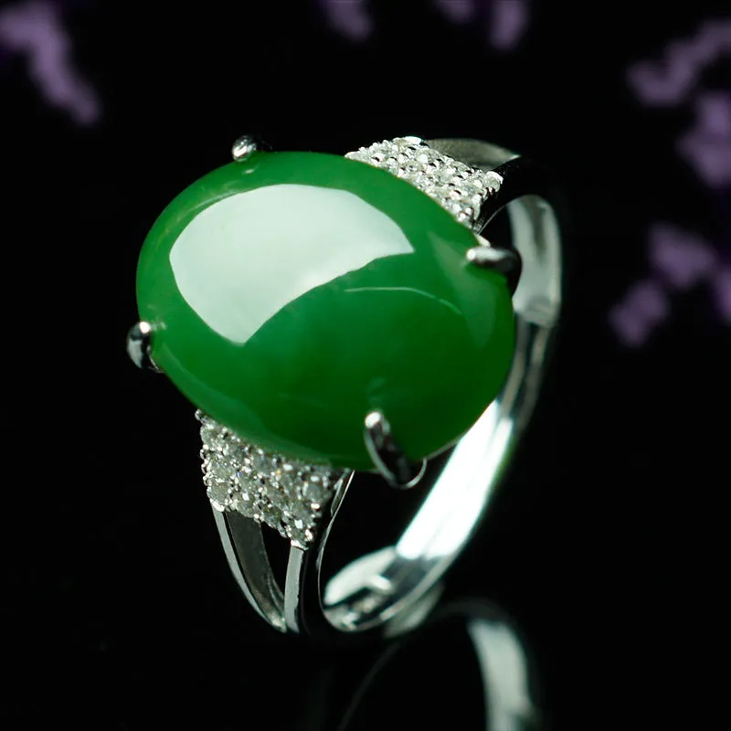 Natural Jade Ring Nephrite Silver Zircon Adjustable Ring ZNRG132