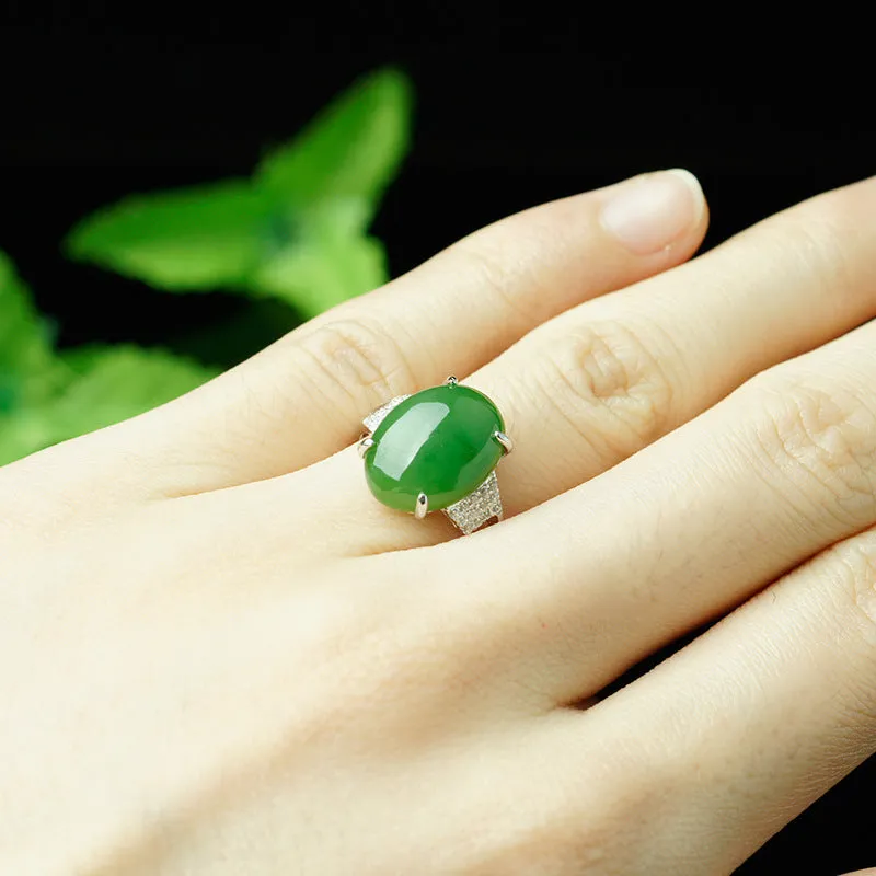 Natural Jade Ring Nephrite Silver Zircon Adjustable Ring ZNRG132