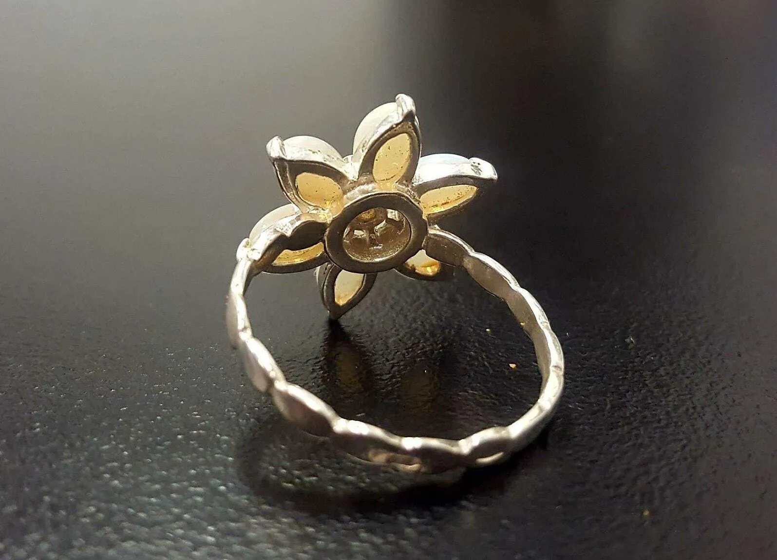 Opal Flower Ring - White Daisy Ring - October Birthstone Ring