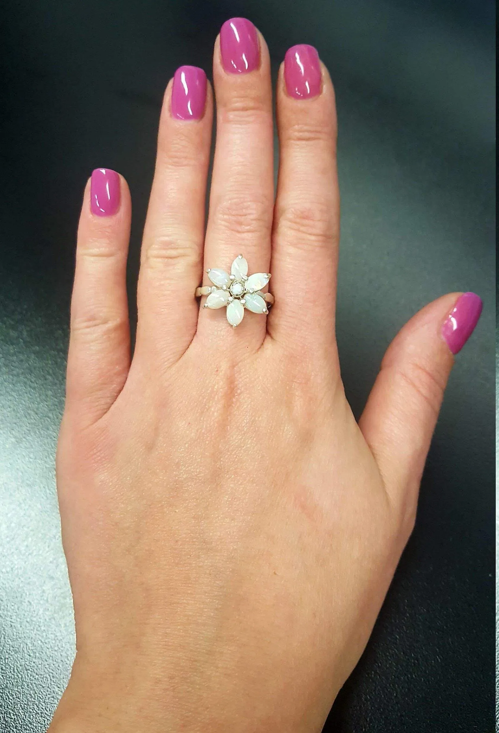 Opal Flower Ring - White Daisy Ring - October Birthstone Ring