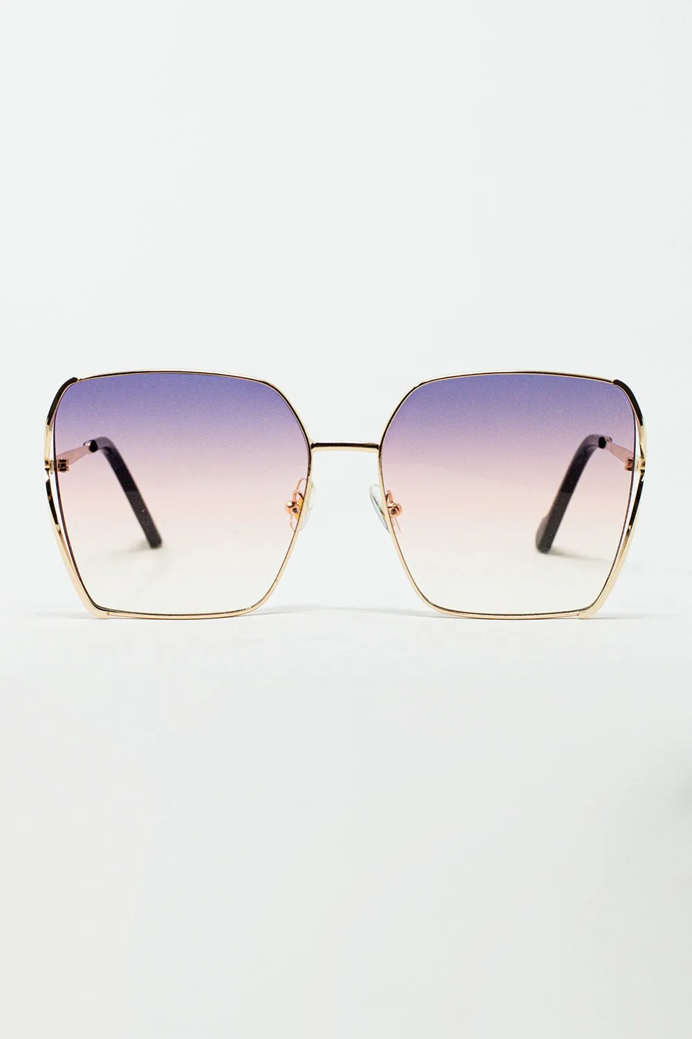 Oversized Square Metal Sunglasses In Purple Gradient Lens