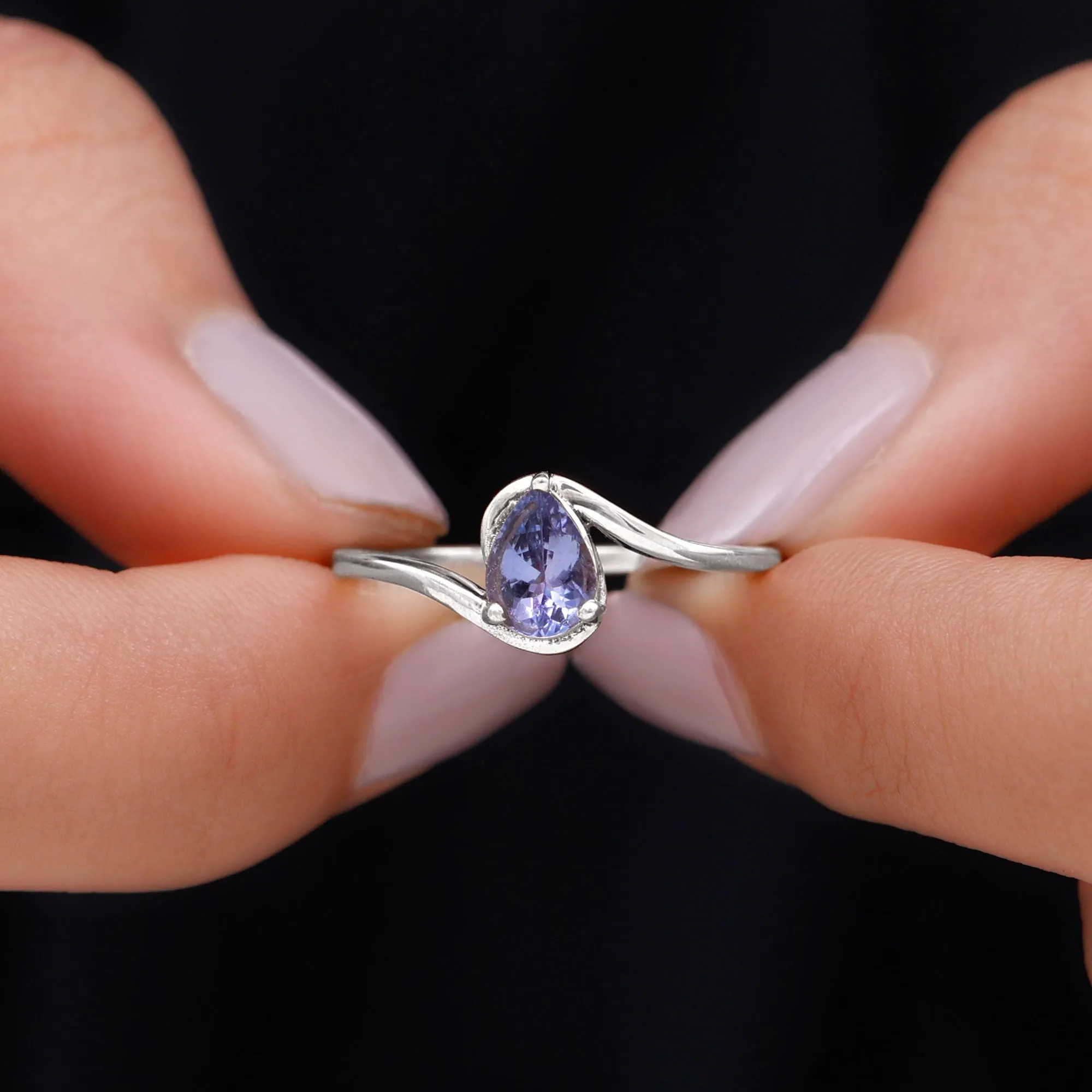Pear Shape Solitaire Tanzanite Bypass Engagement Ring in Gold