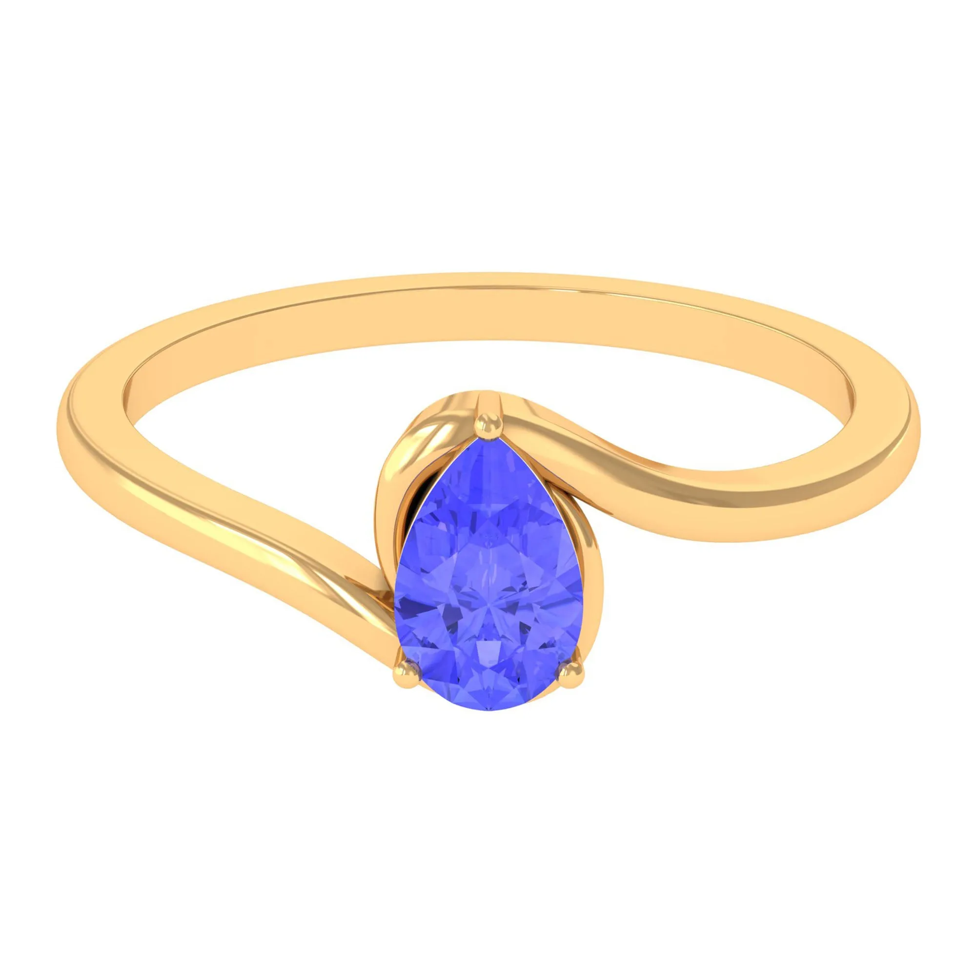 Pear Shape Solitaire Tanzanite Bypass Engagement Ring in Gold