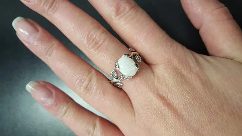 Pink Tourmaline Ring - Silver Leaf Ring - Olive Branch Ring