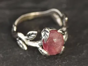 Pink Tourmaline Ring - Silver Leaf Ring - Olive Branch Ring