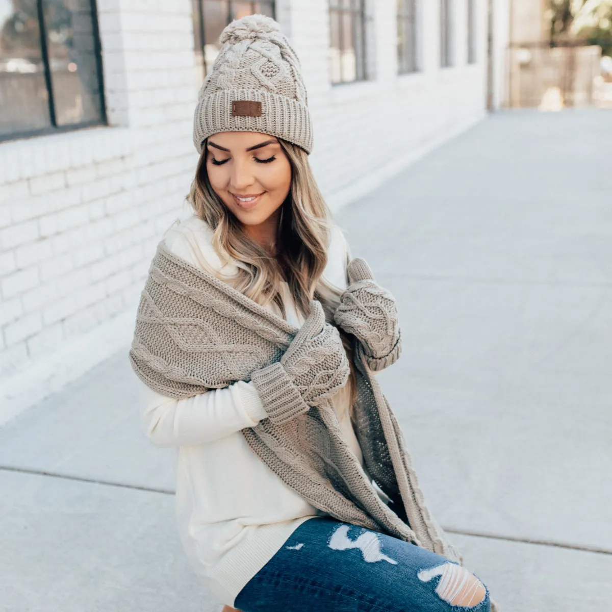 Pom Beanie Scarf and Glove Set