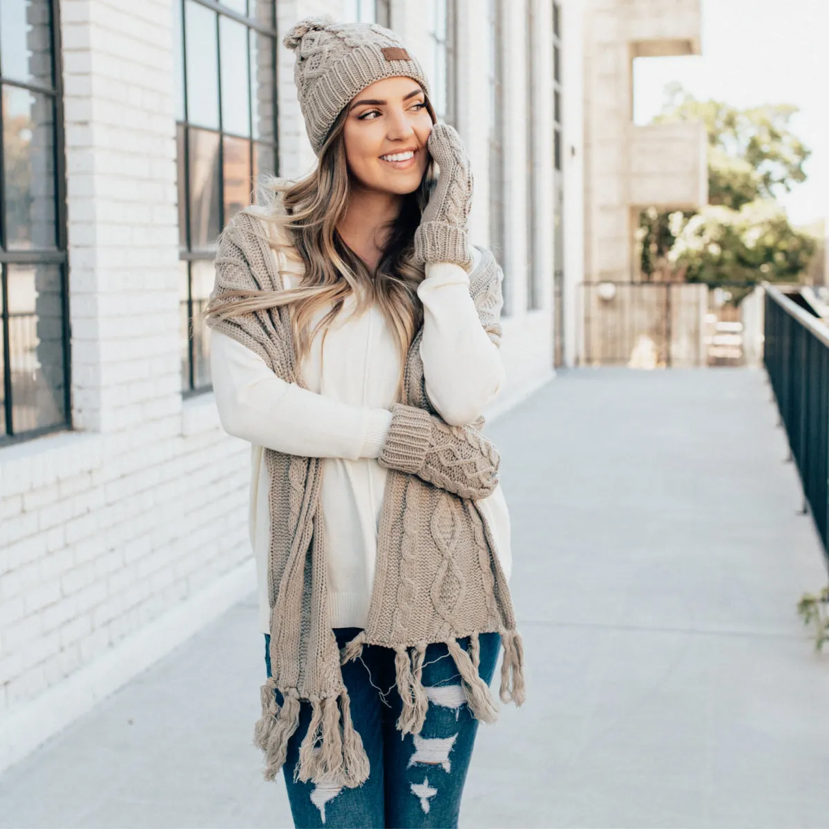 Pom Beanie Scarf and Glove Set