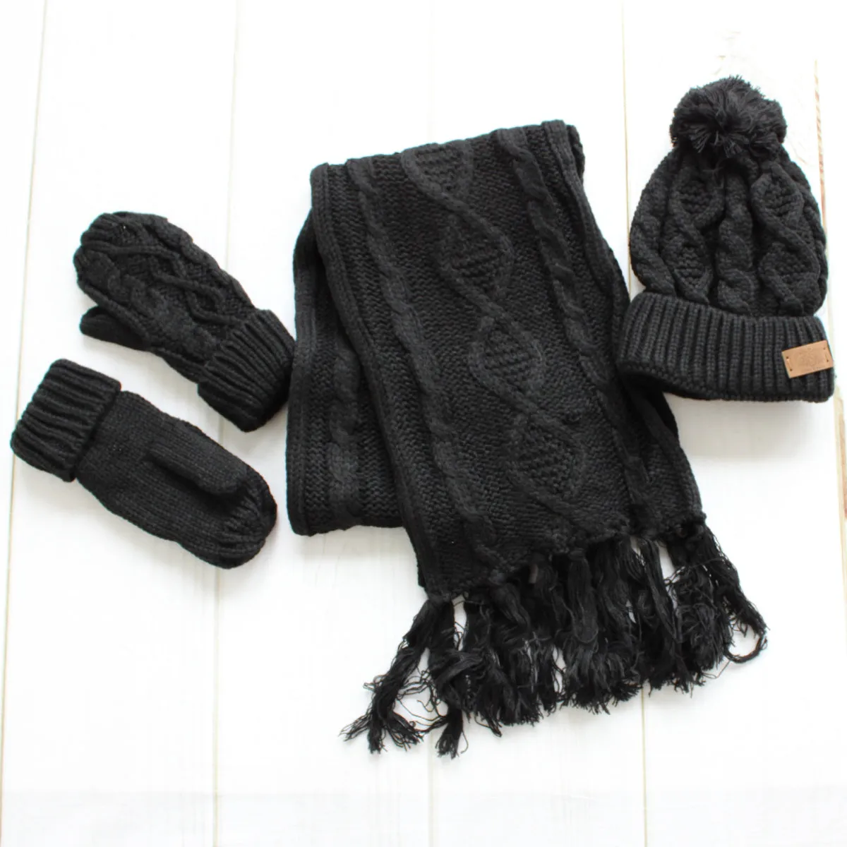 Pom Beanie Scarf and Glove Set