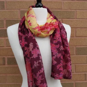 Purple and Gold with Roses Silk Scarf
