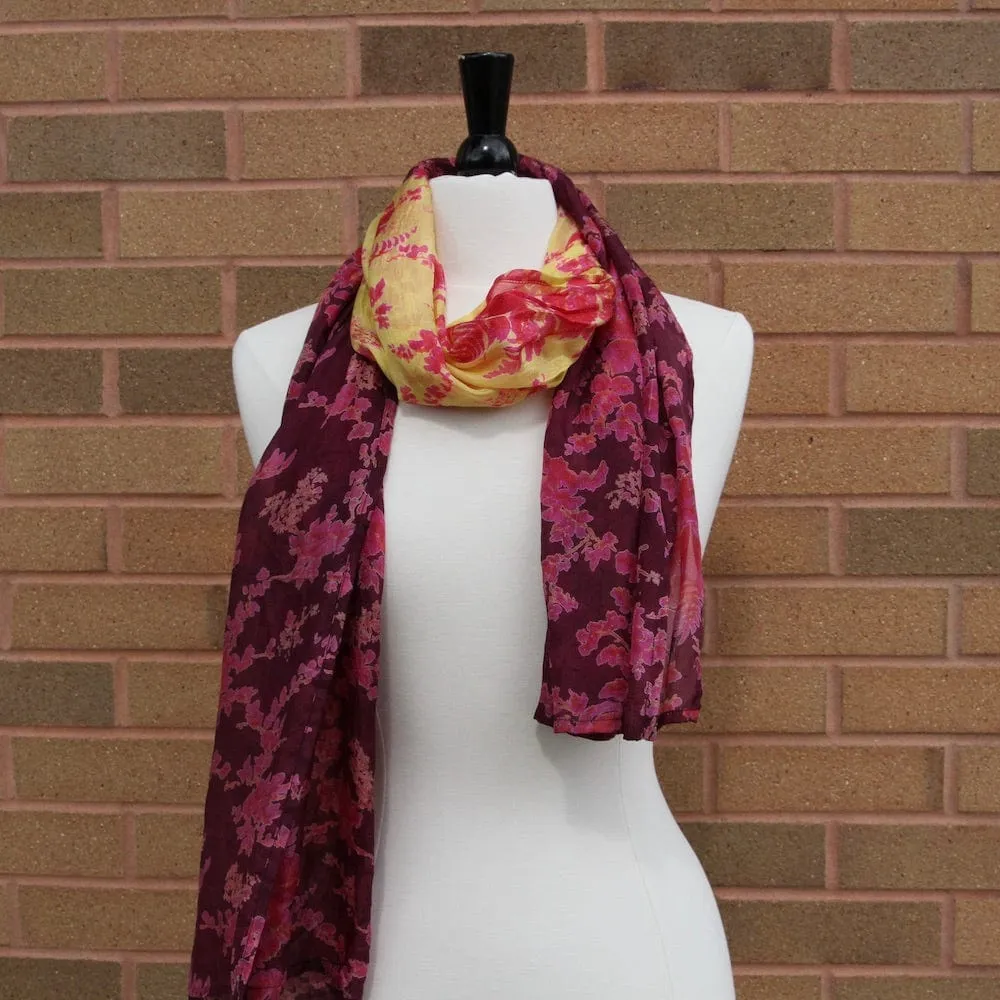 Purple and Gold with Roses Silk Scarf