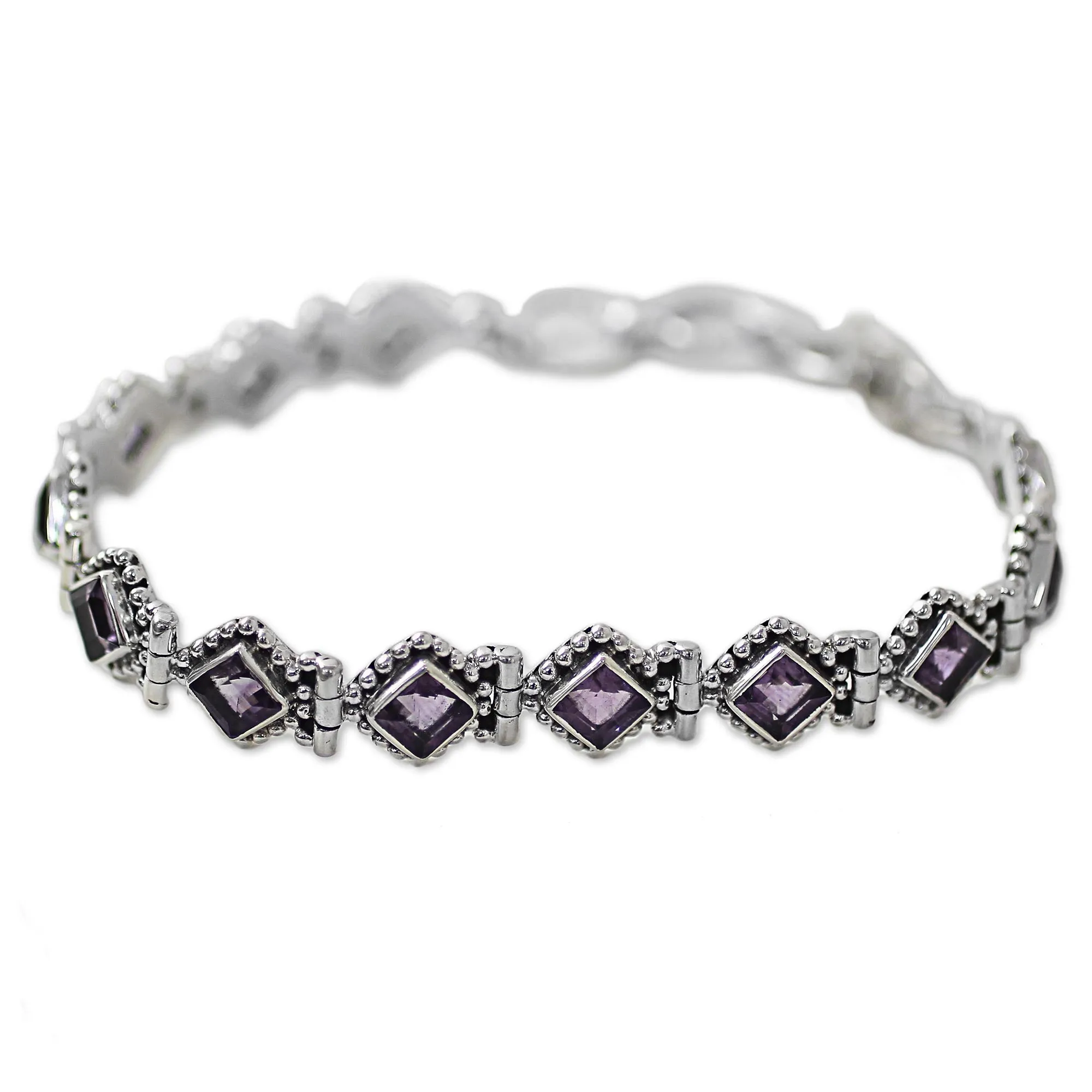 Purple Voyage Amethyst Sterling Silver Tennis Style Bracelet from India