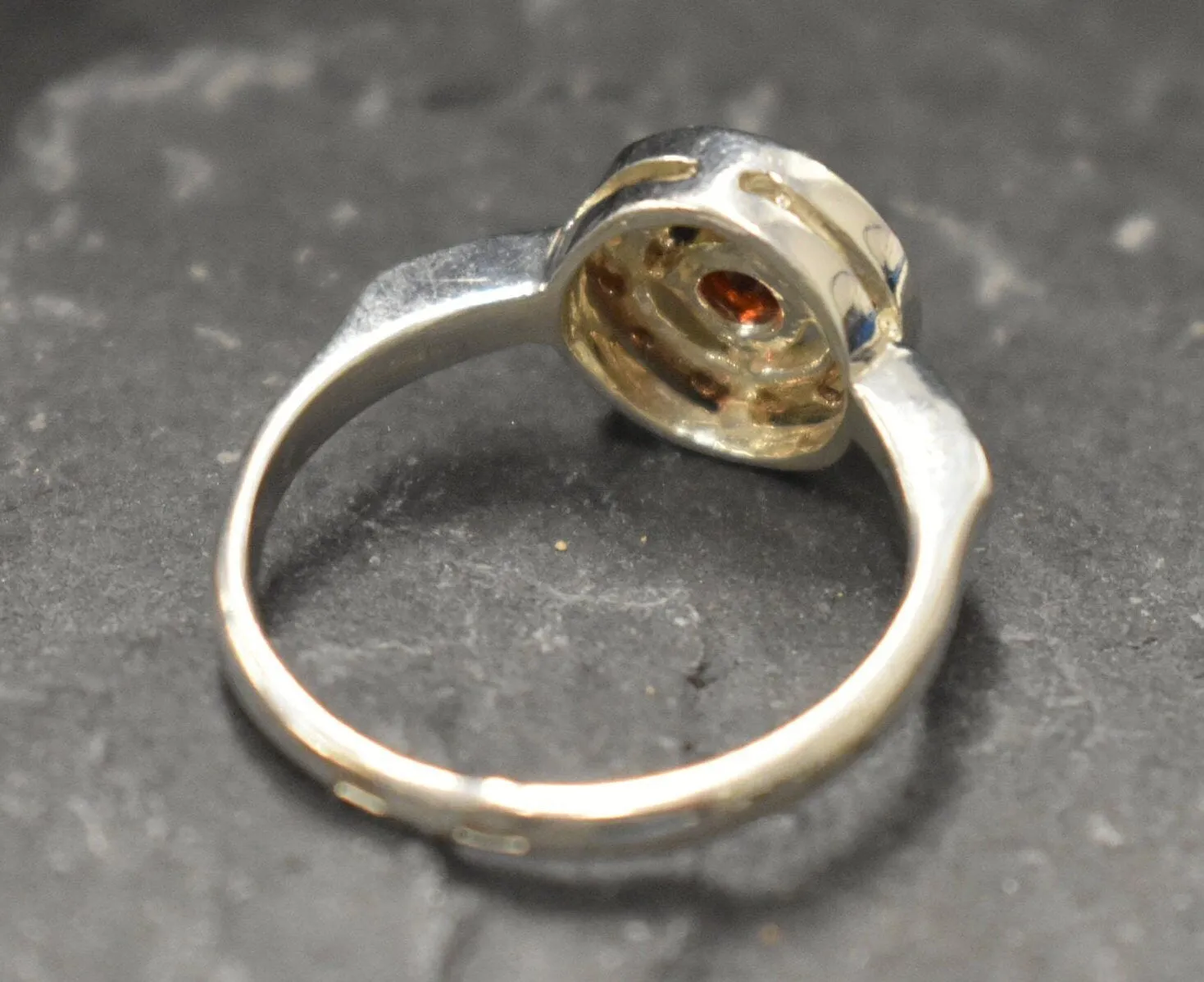 Real Garnet Ring - Red Vintage Ring - Round Garnet Halo Ring