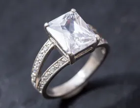 Rectangle Diamond Ring - Princess Cut Ring - Split Pave Band