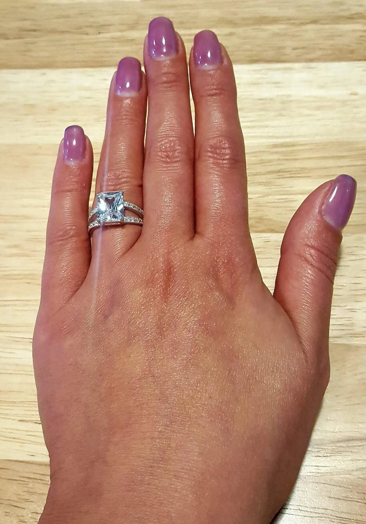 Rectangle Diamond Ring - Princess Cut Ring - Split Pave Band
