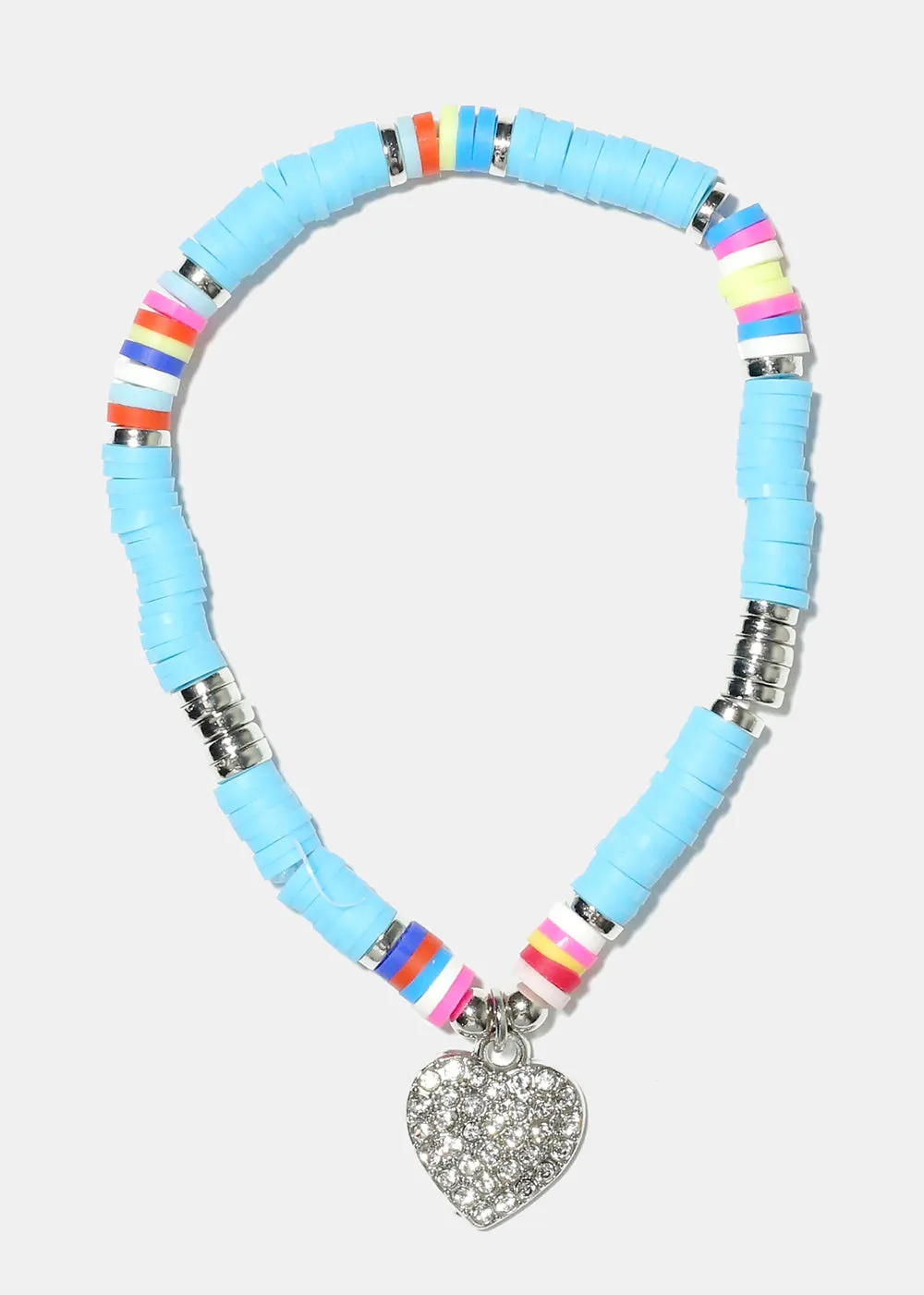 Rhinestone Heart Charm Beaded Bracelet