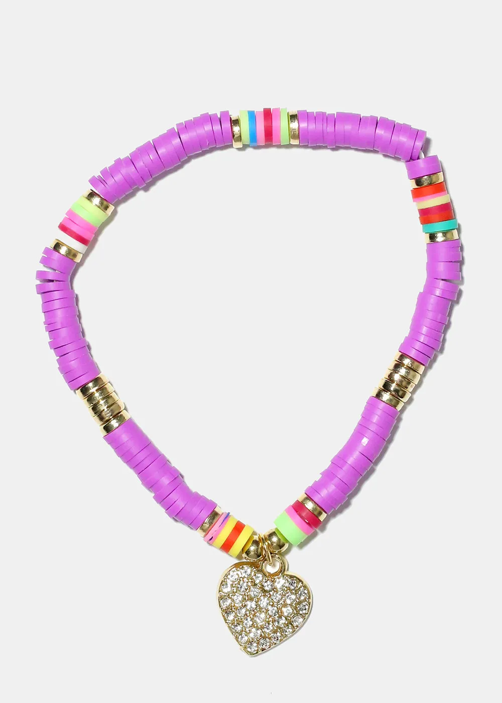 Rhinestone Heart Charm Beaded Bracelet