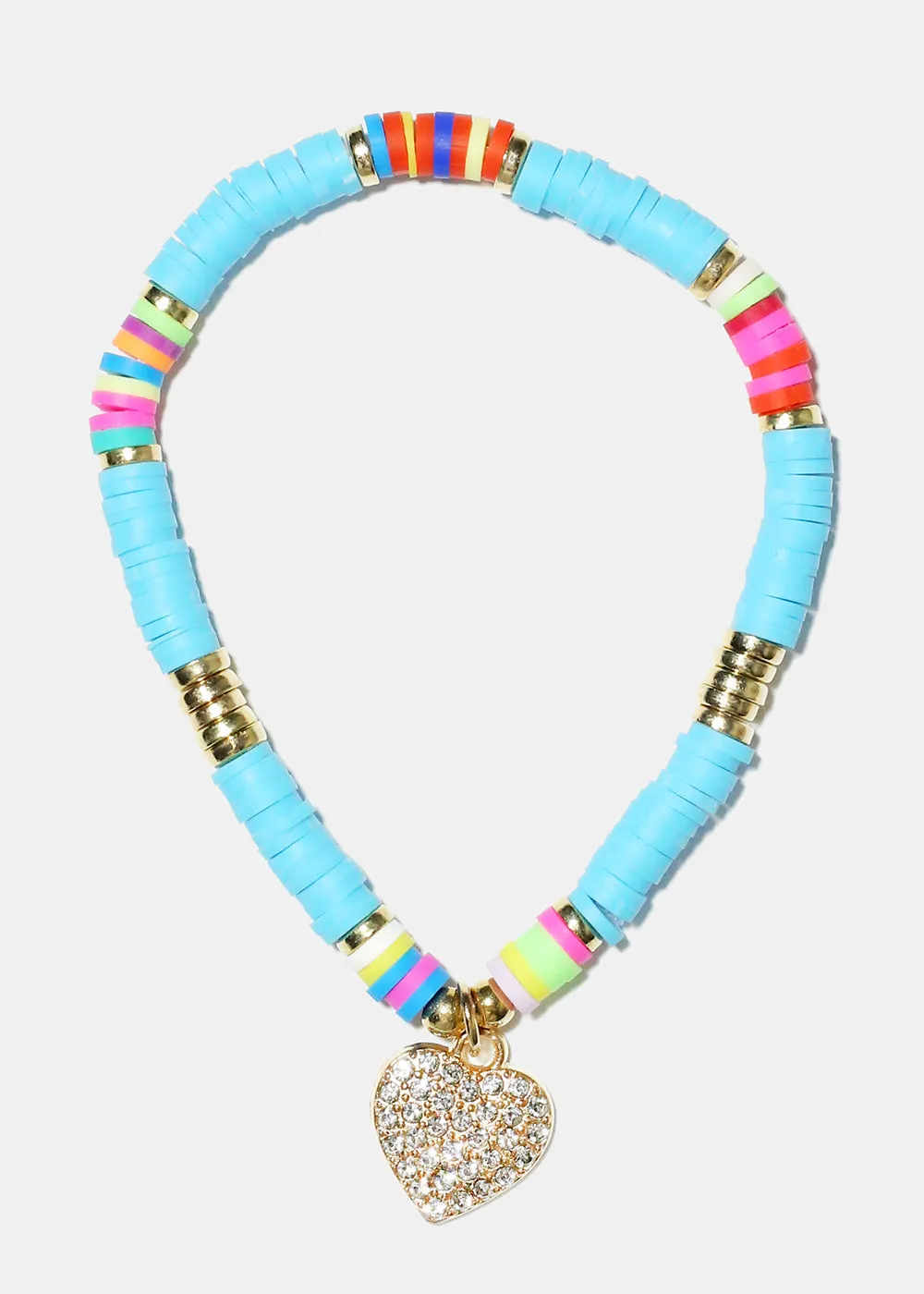 Rhinestone Heart Charm Beaded Bracelet