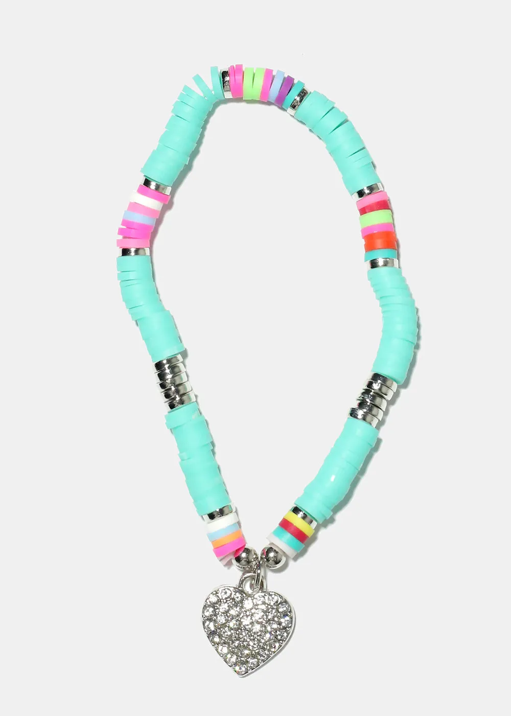 Rhinestone Heart Charm Beaded Bracelet