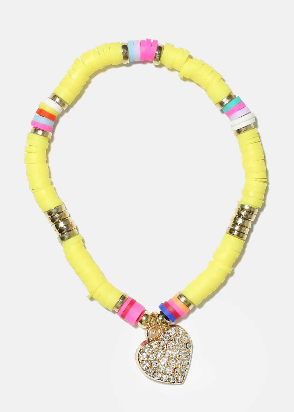 Rhinestone Heart Charm Beaded Bracelet