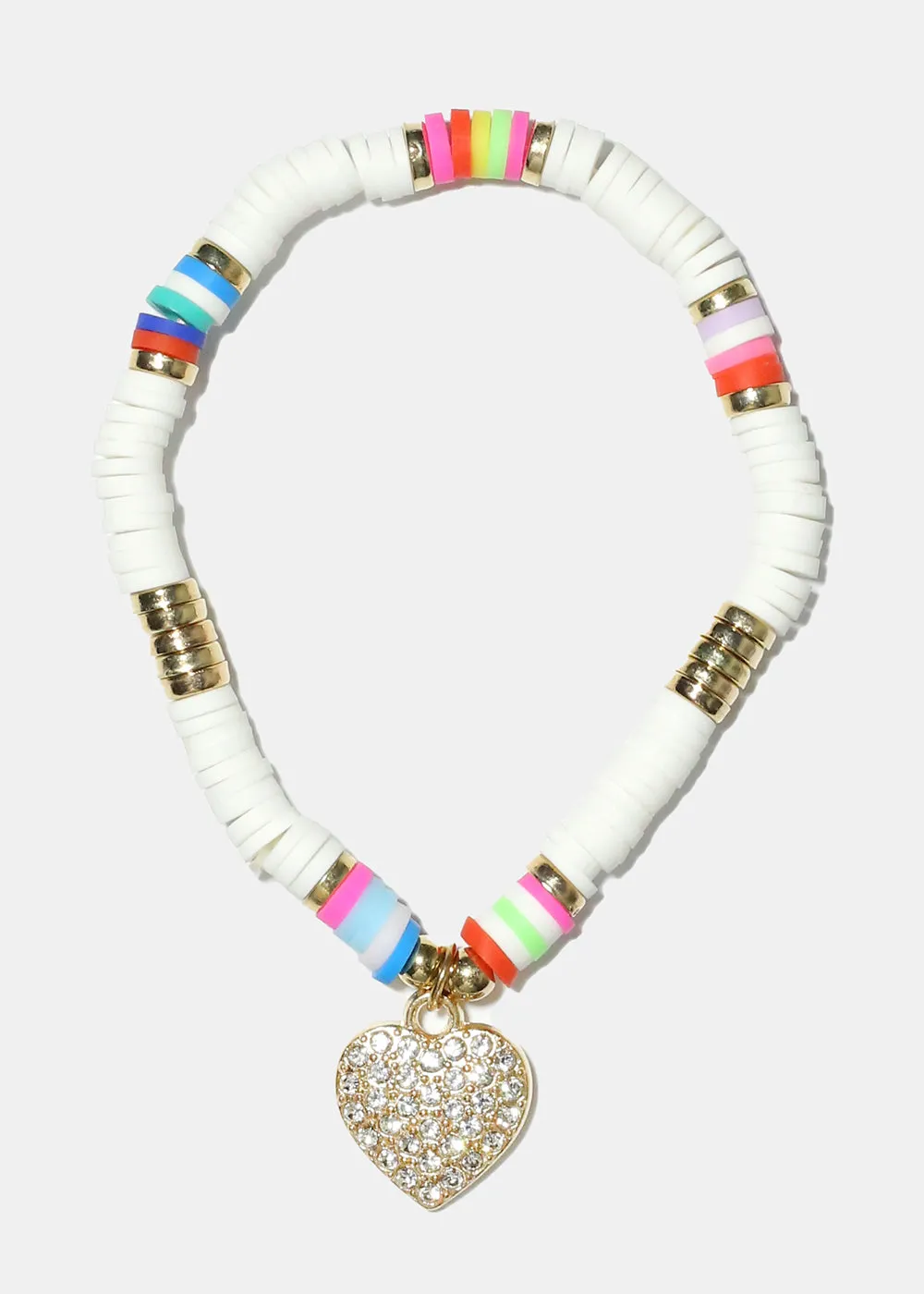 Rhinestone Heart Charm Beaded Bracelet