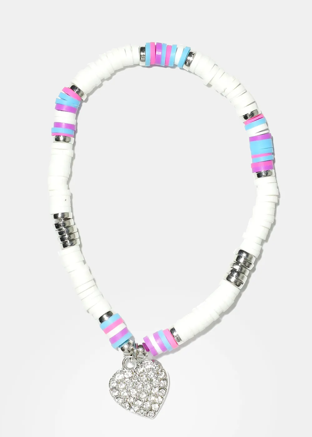 Rhinestone Heart Charm Beaded Bracelet