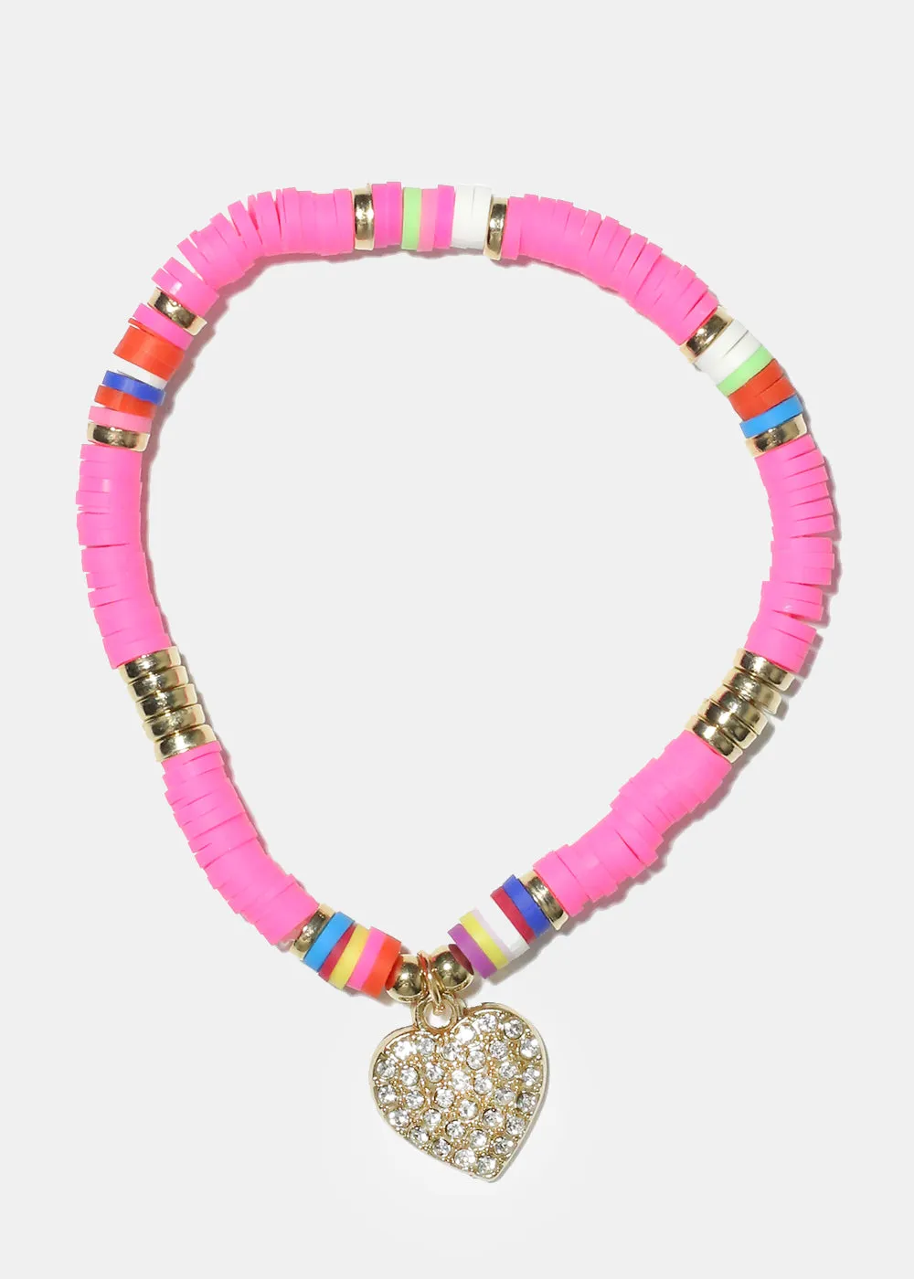 Rhinestone Heart Charm Beaded Bracelet