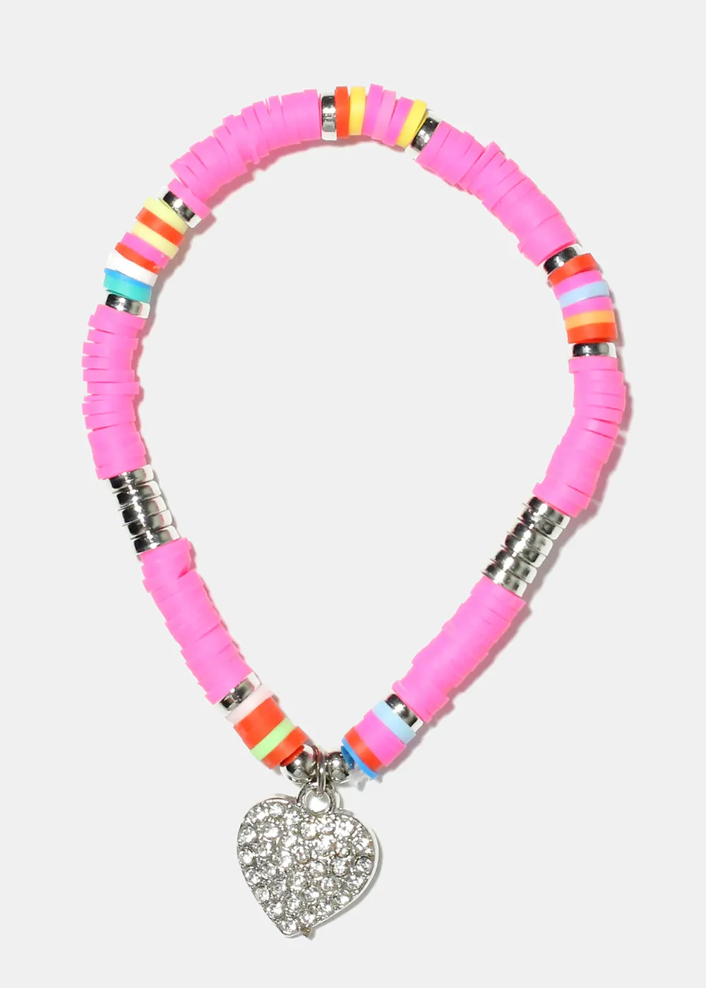 Rhinestone Heart Charm Beaded Bracelet