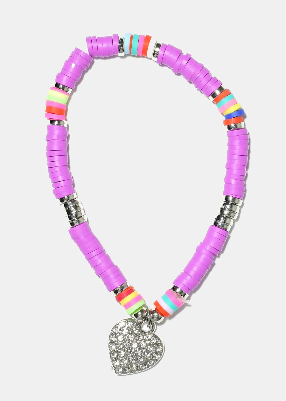 Rhinestone Heart Charm Beaded Bracelet