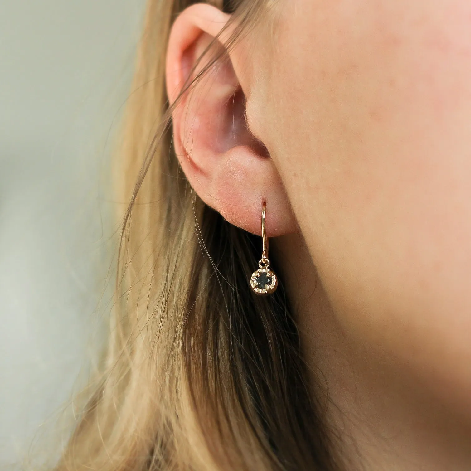 Round Black Diamond Sun Earrings - made to order