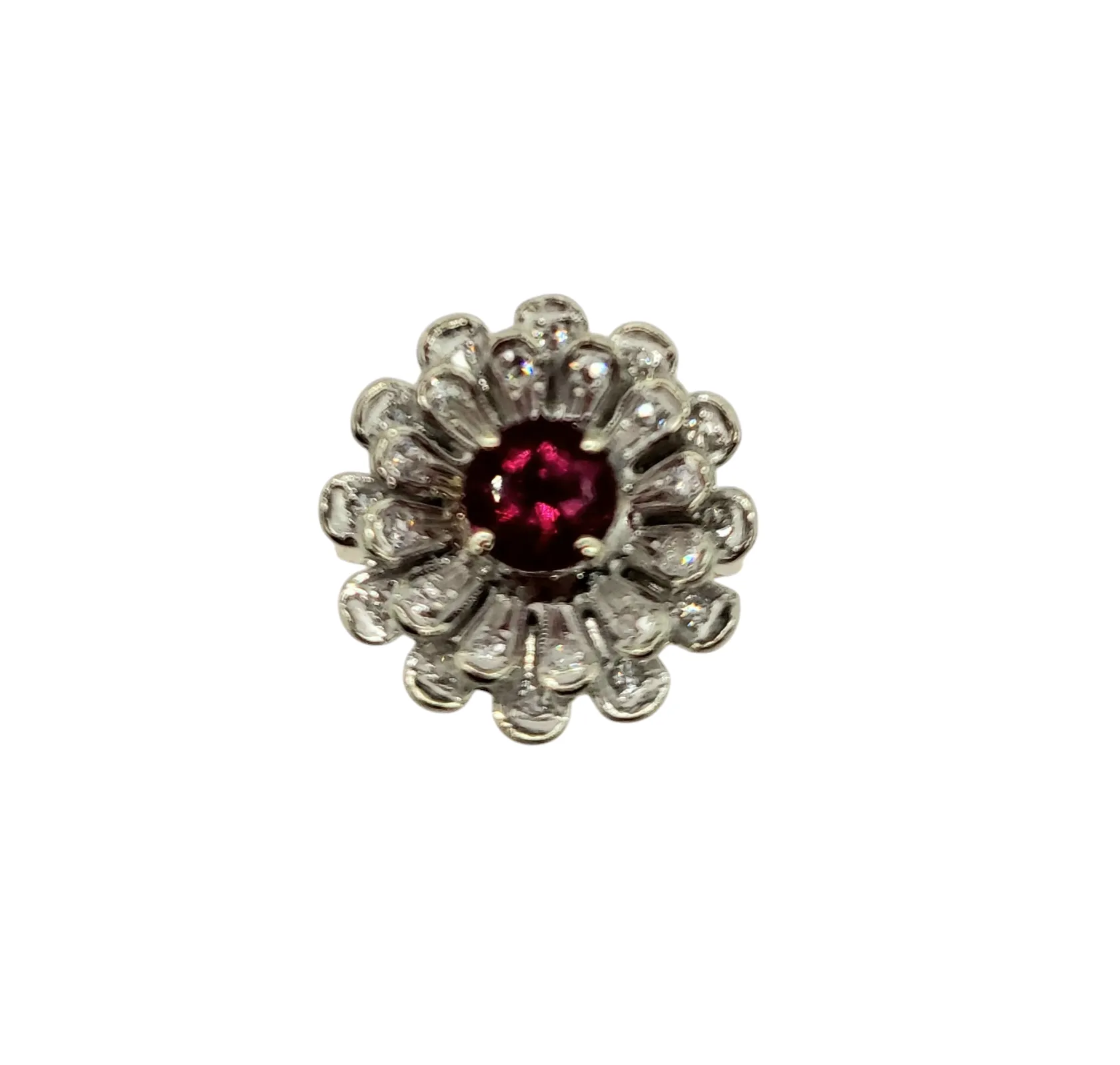 Ruby and Diamond Flower Burst Ring