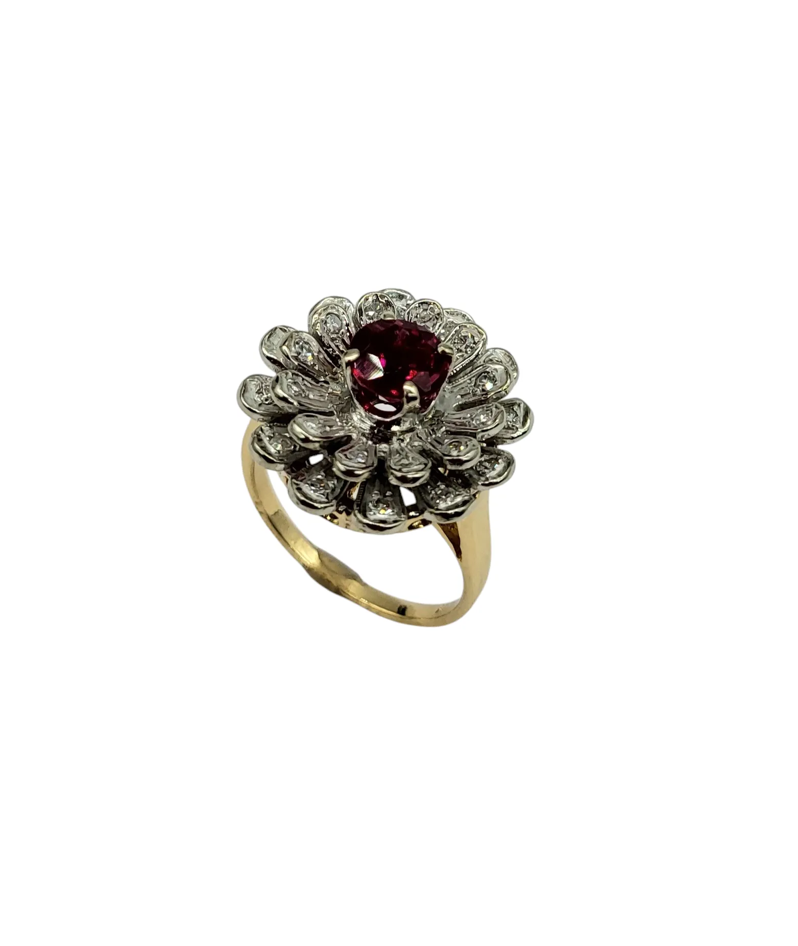 Ruby and Diamond Flower Burst Ring