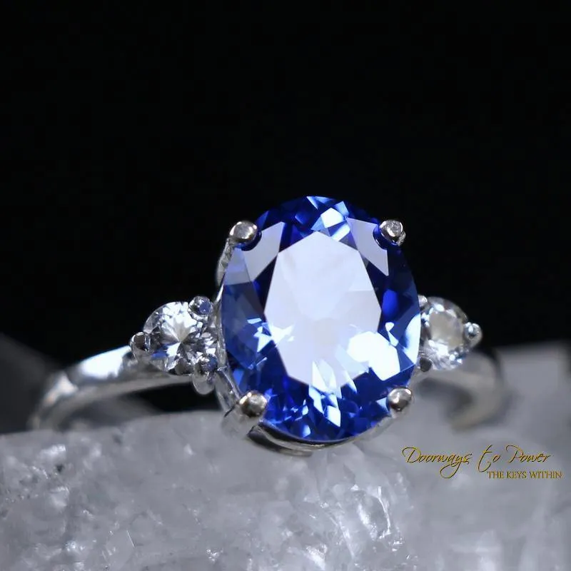 Siberian Blue Quartz Ring with Danburite Gemstones