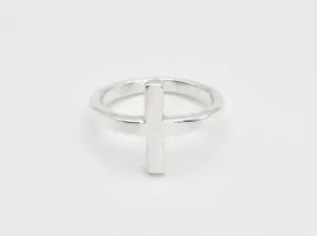 Sideways Cross Ring - Silver Cross Ring- Minimalist Cross Ring
