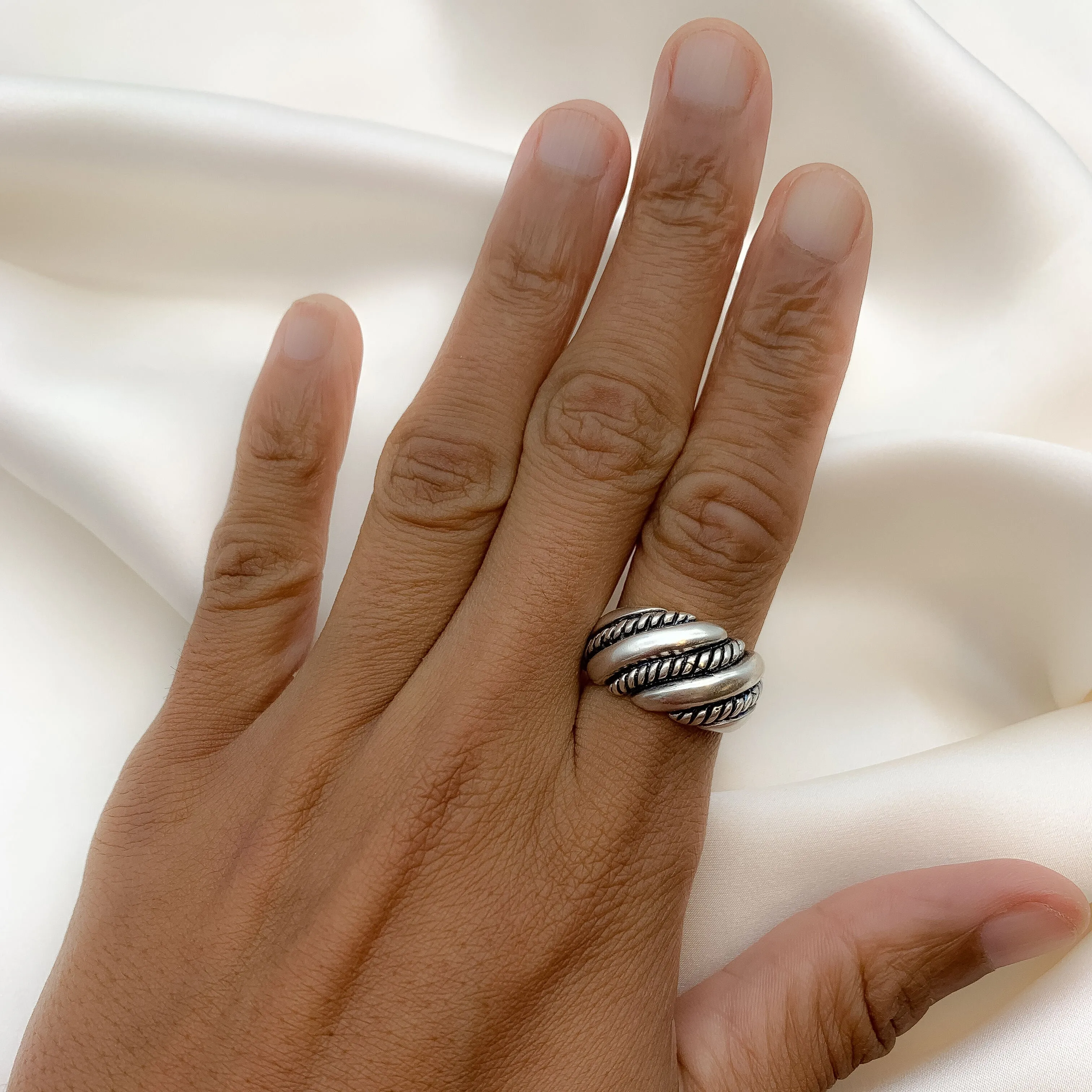 Silver Chunky Ring - Large Twisted Ring - Snail Shell Ring