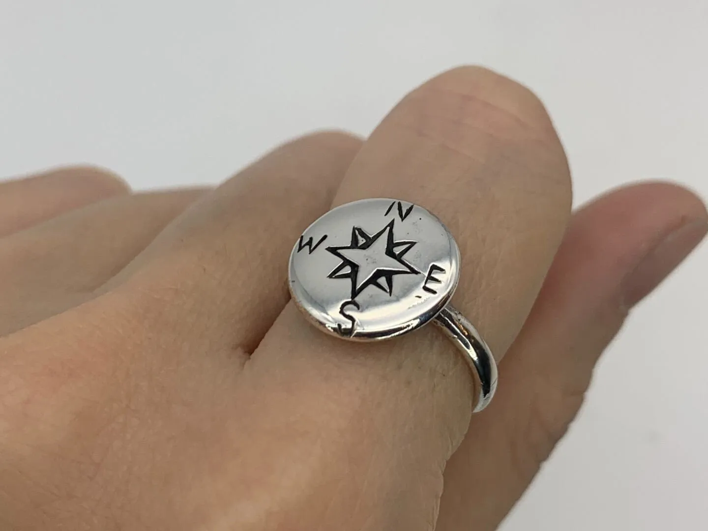 Silver Compass Ring - Traveler Ring - Disc Compass Ring