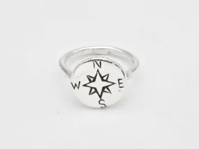 Silver Compass Ring - Traveler Ring - Disc Compass Ring