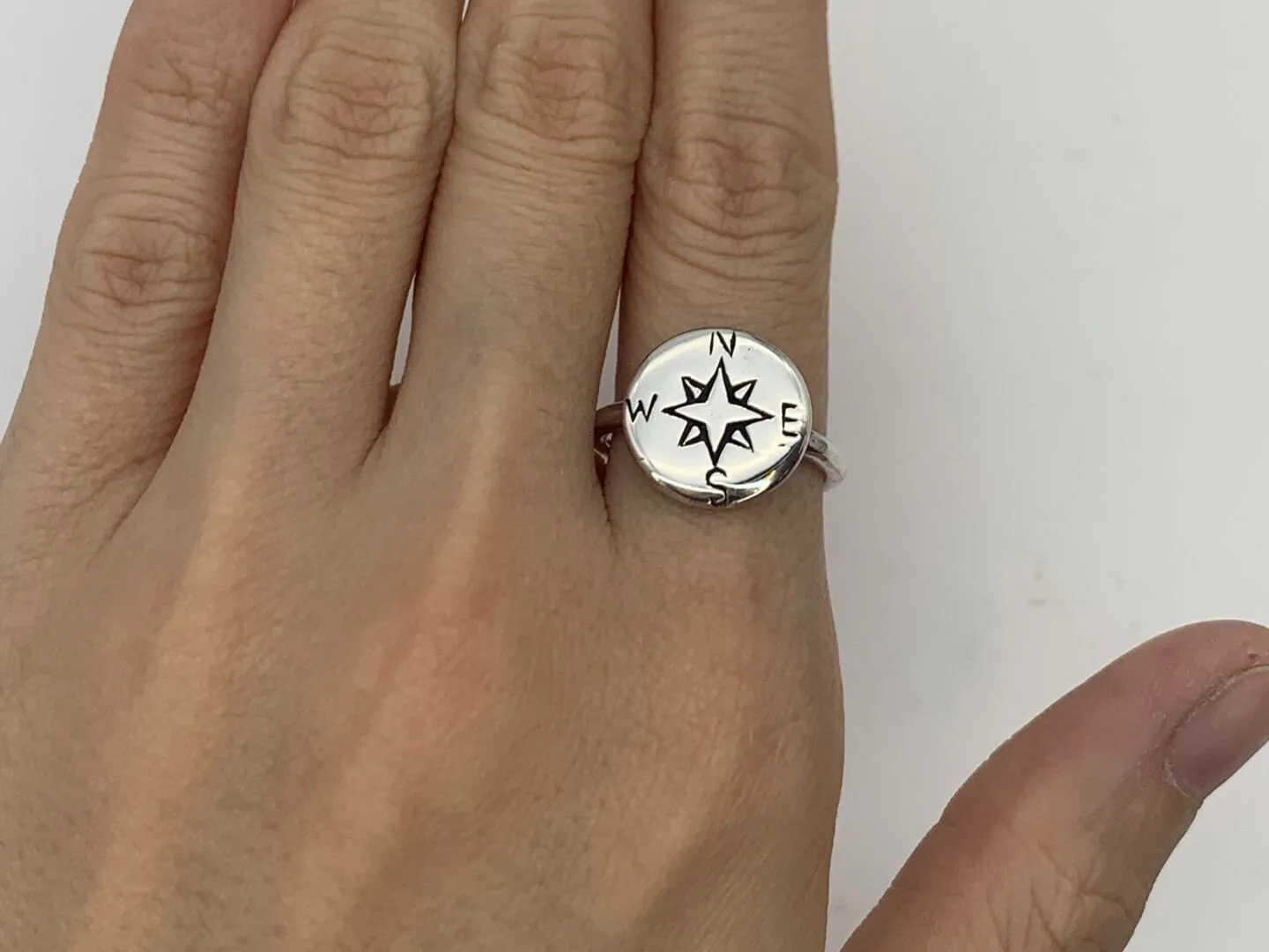 Silver Compass Ring - Traveler Ring - Disc Compass Ring