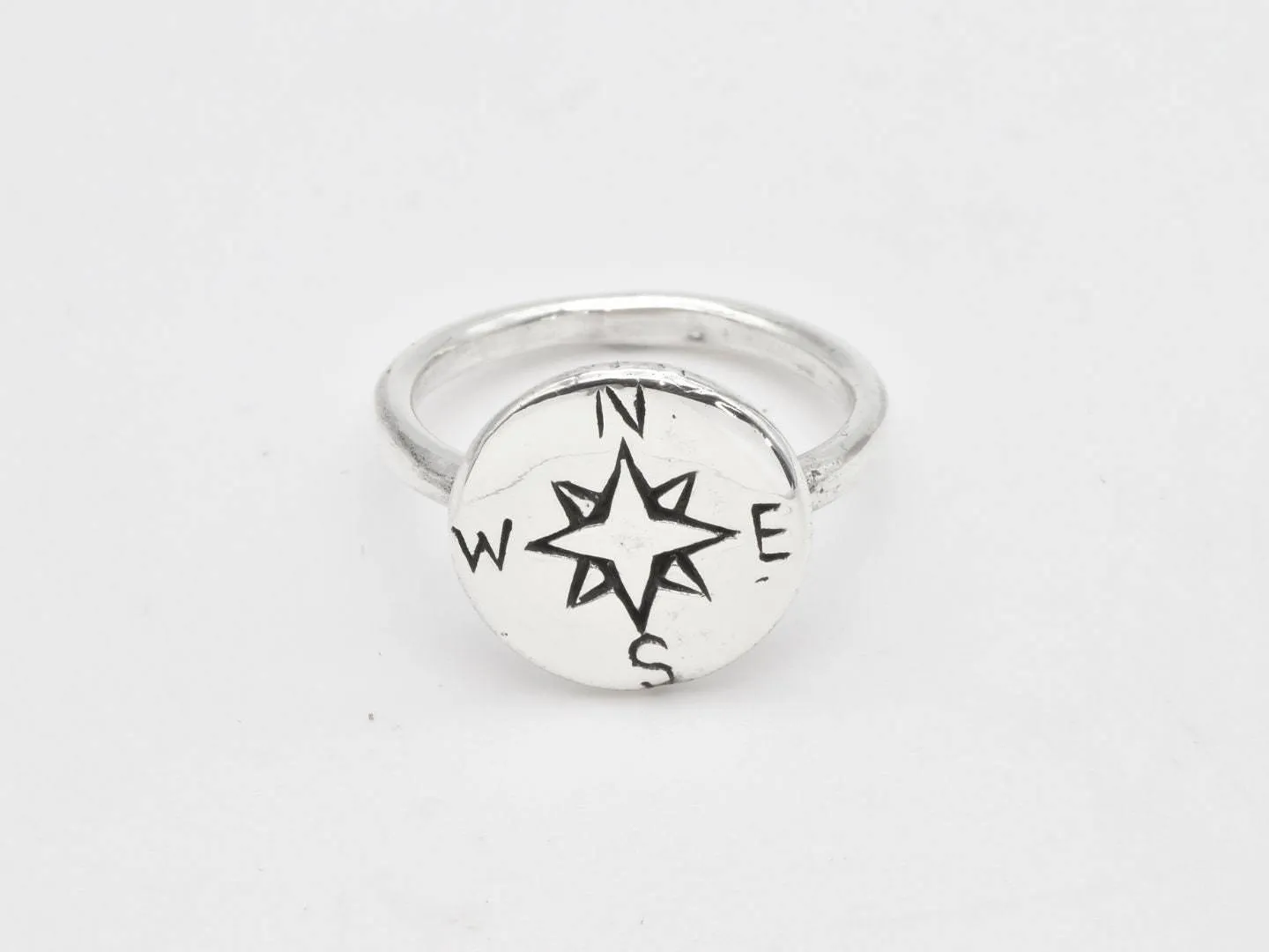 Silver Compass Ring - Traveler Ring - Disc Compass Ring