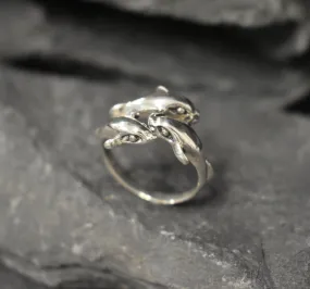 Silver Dolphin Ring - Triple Dolphin Ring - Silver Fish Ring