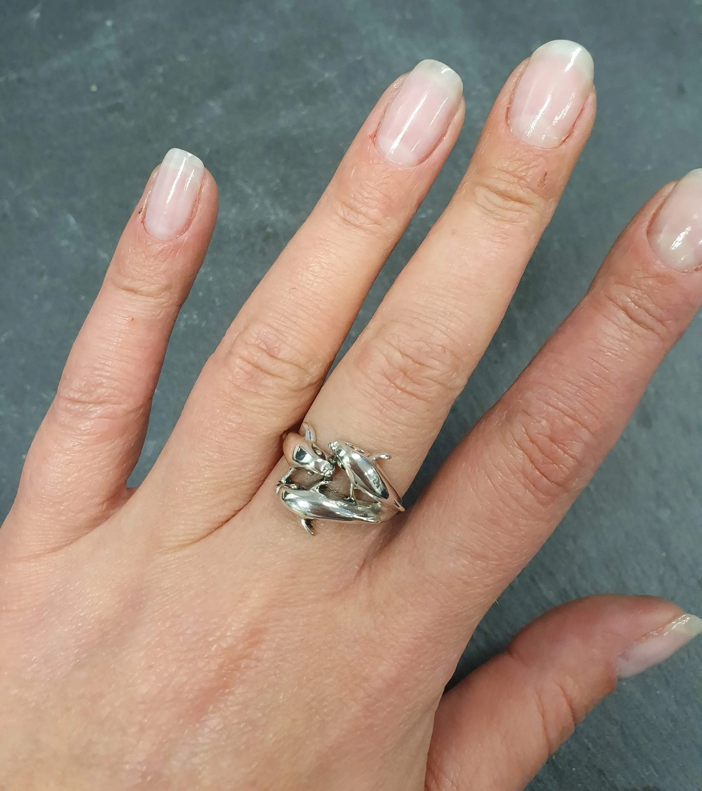 Silver Dolphin Ring - Triple Dolphin Ring - Silver Fish Ring