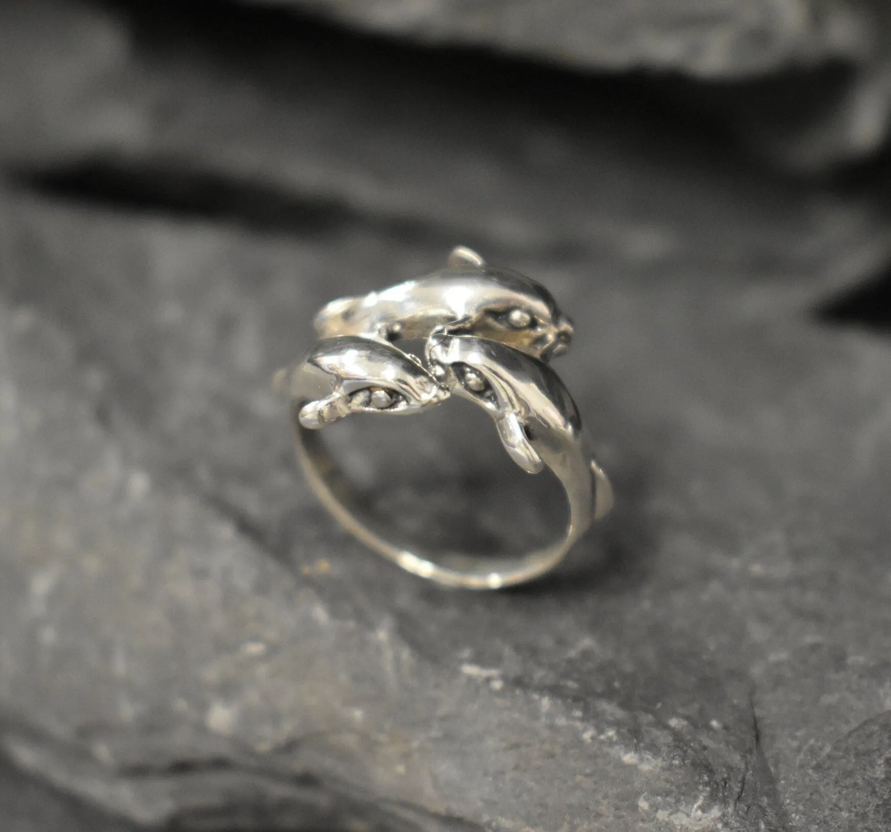 Silver Dolphin Ring - Triple Dolphin Ring - Silver Fish Ring