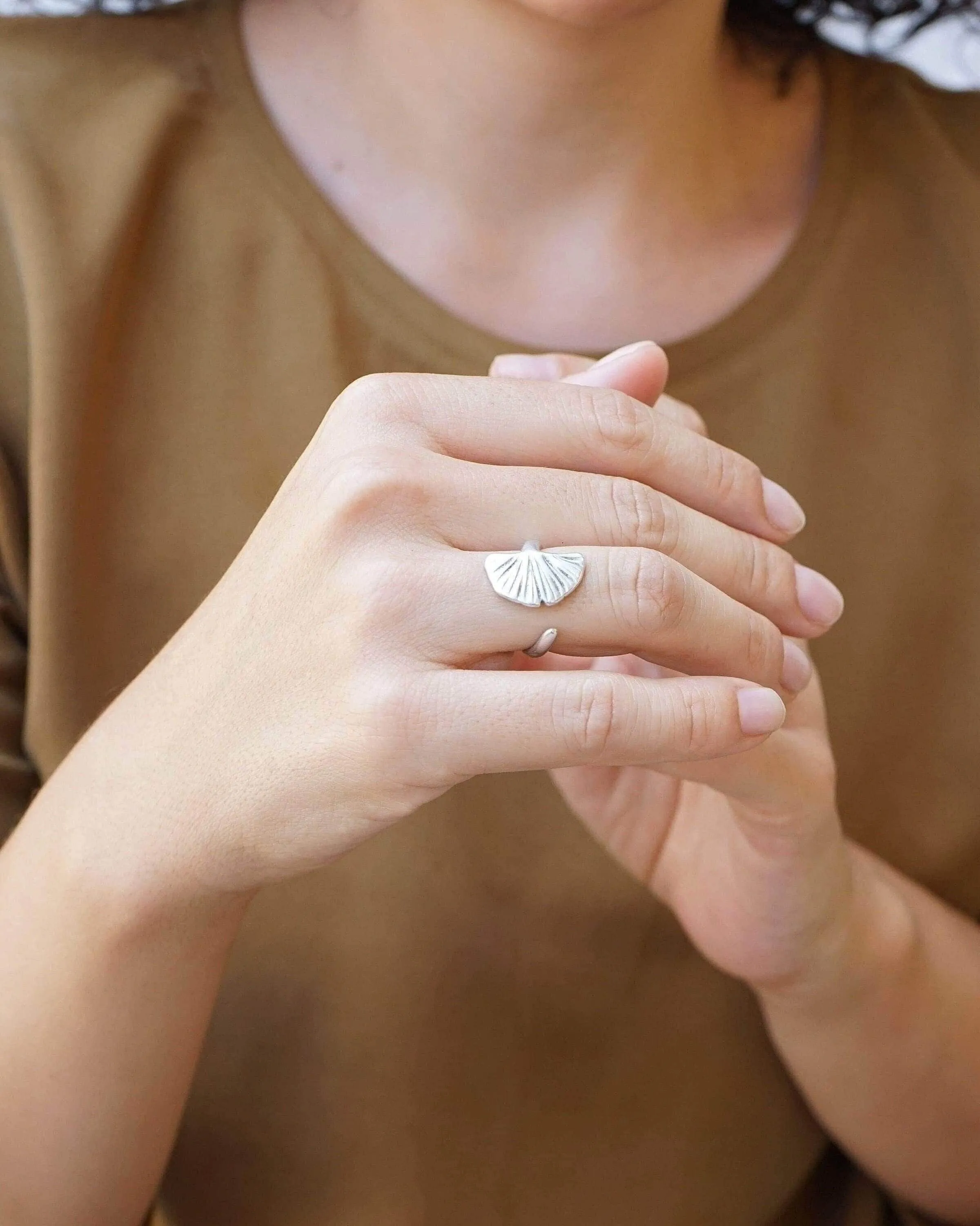 Silver Ginkgo Biloba Ring