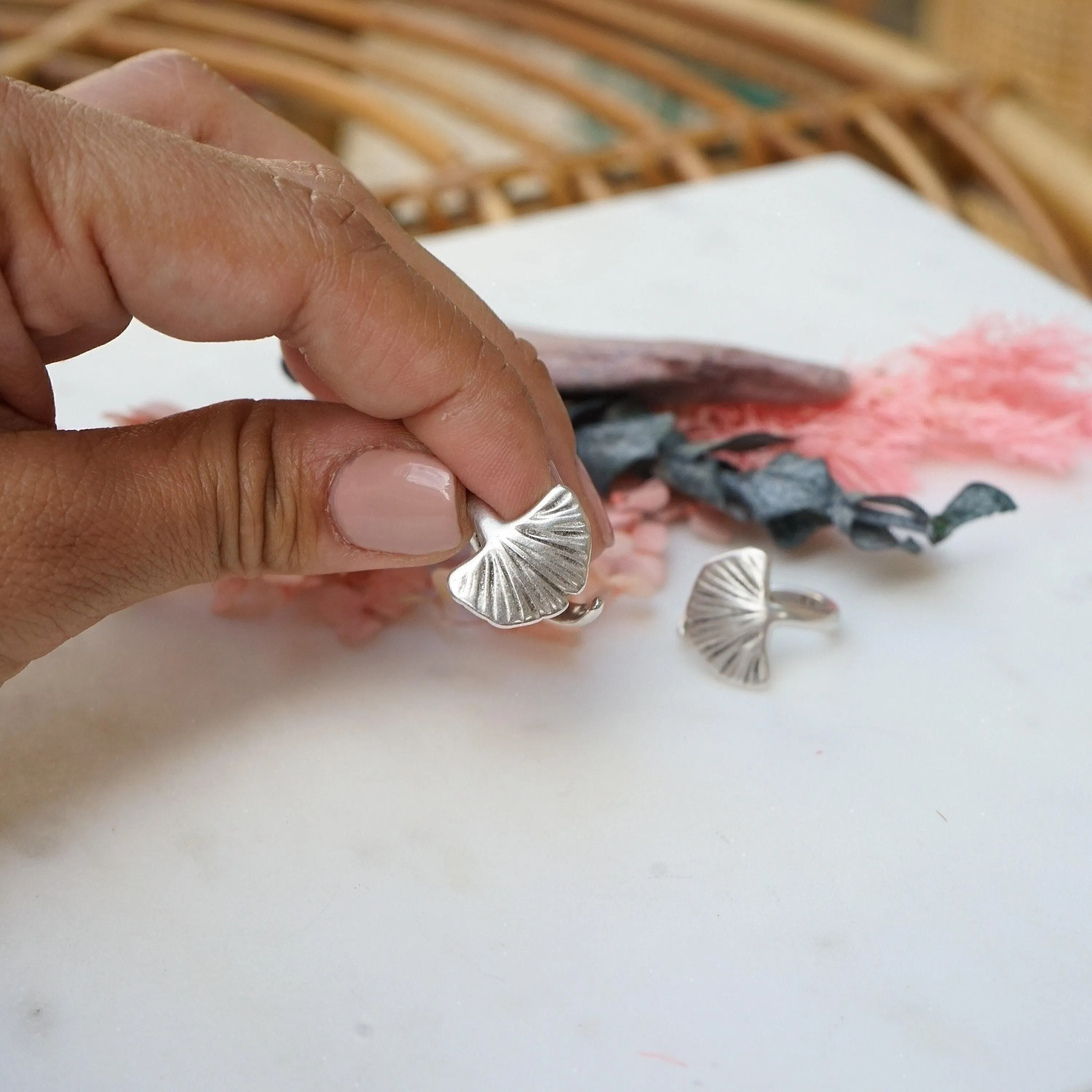 Silver Ginkgo Biloba Ring
