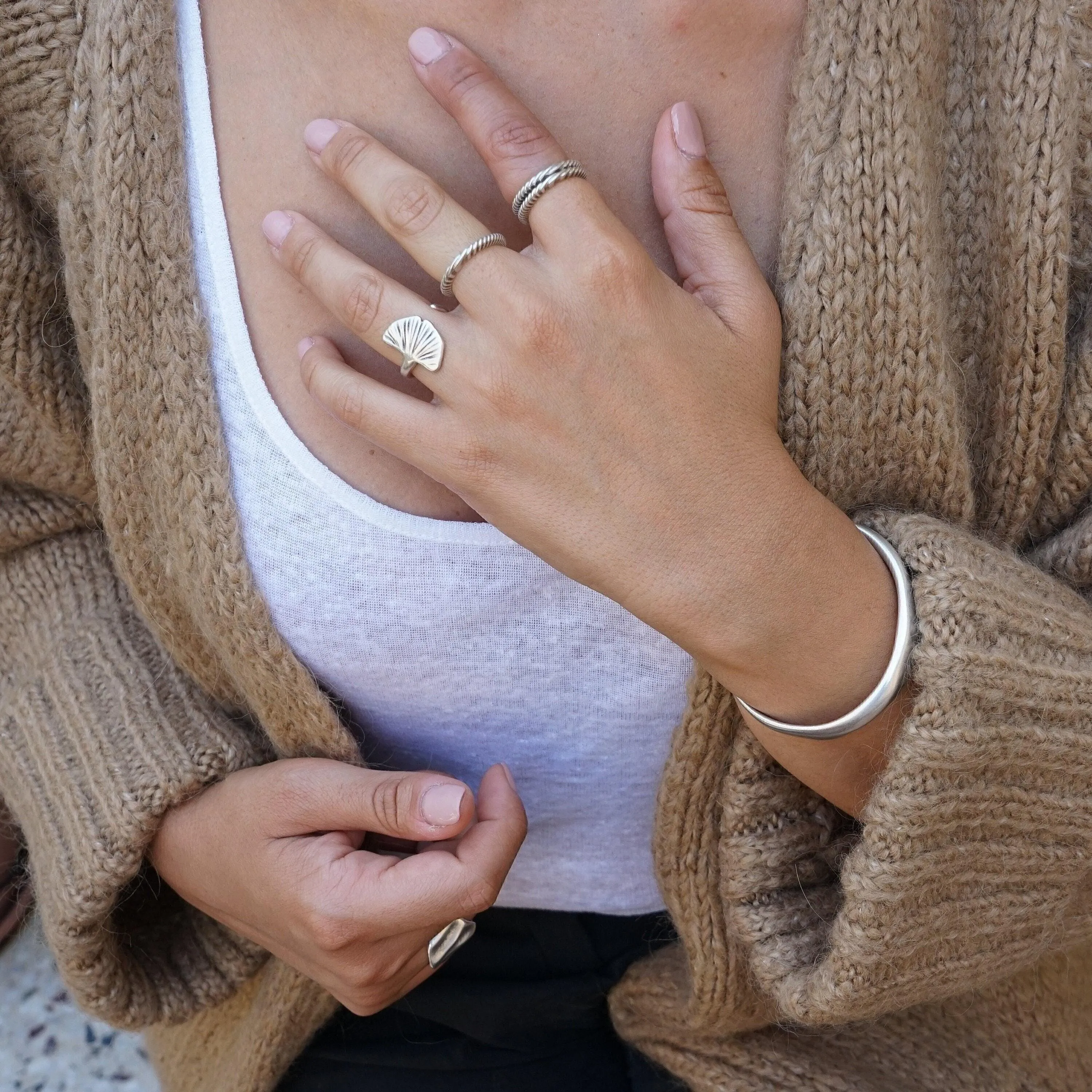 Silver Ginkgo Biloba Ring