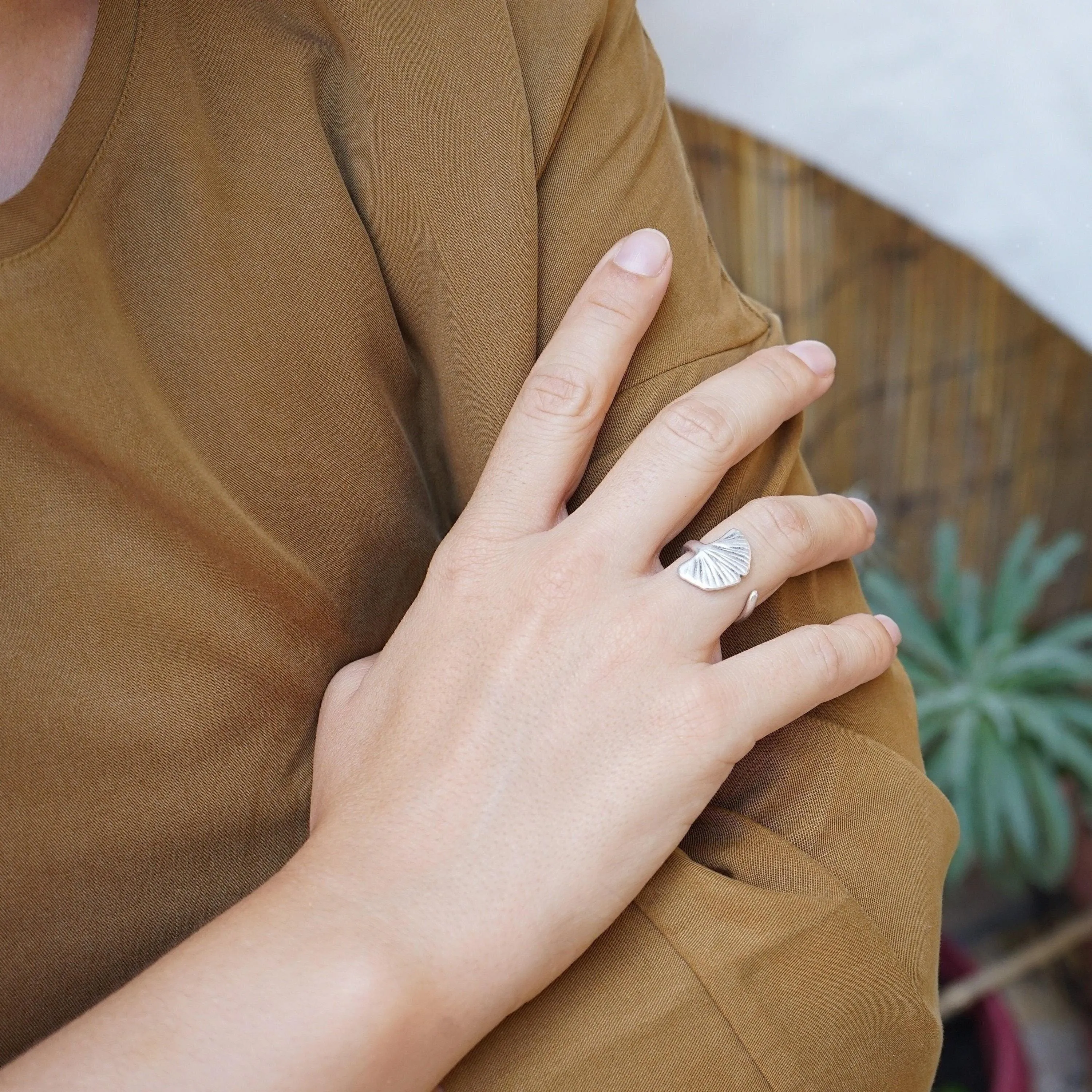 Silver Ginkgo Biloba Ring