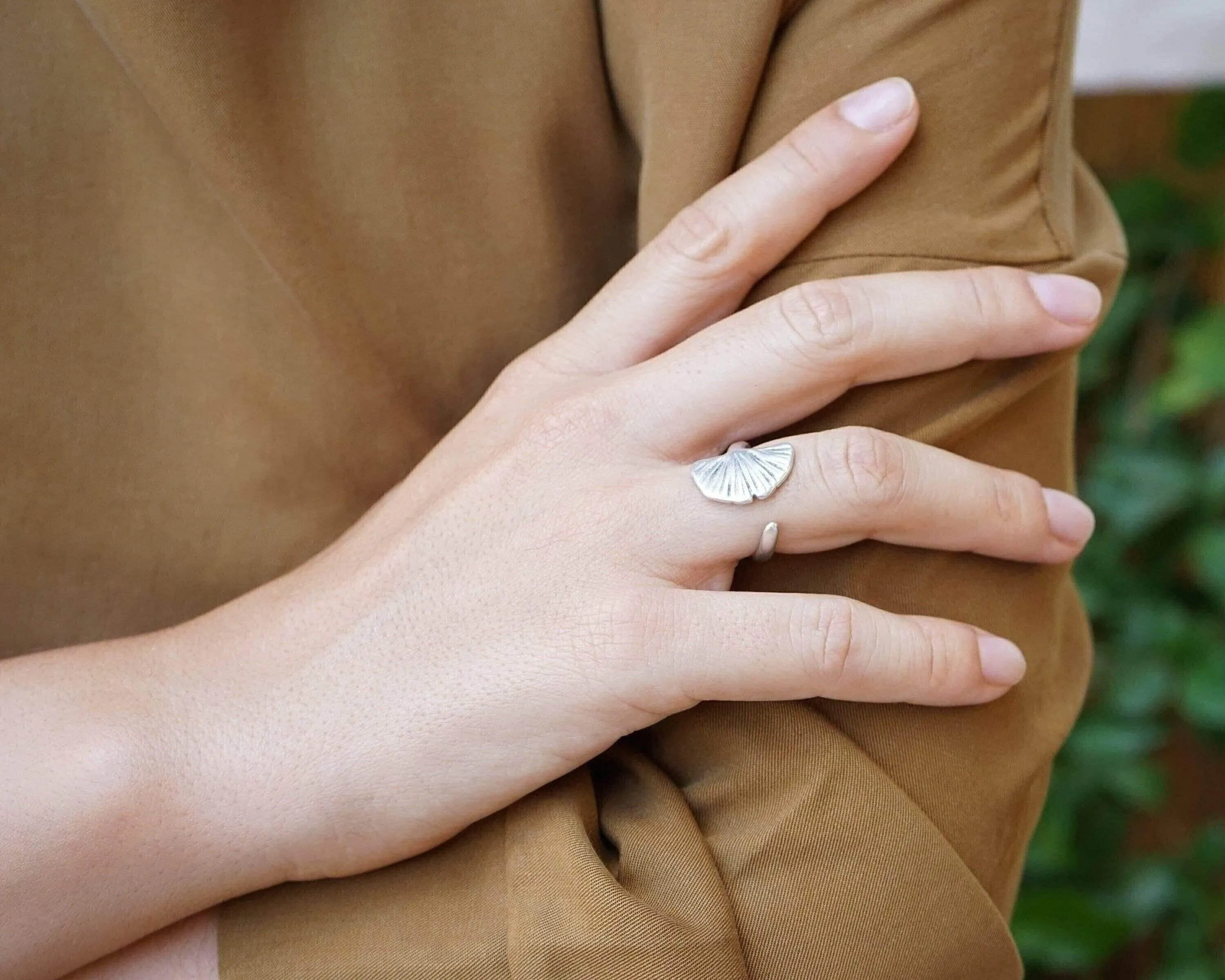 Silver Ginkgo Biloba Ring