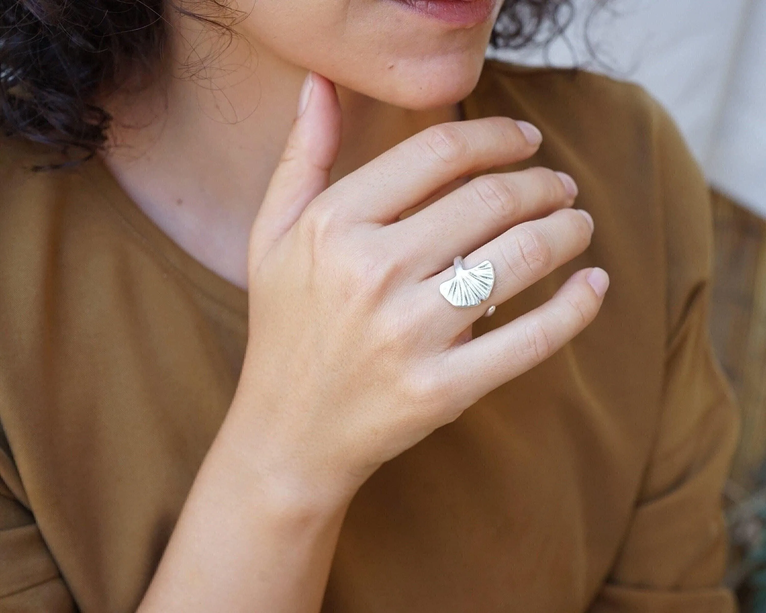 Silver Ginkgo Biloba Ring