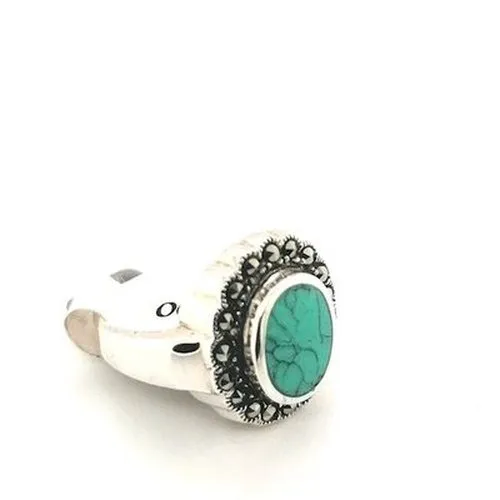 Silver Marcasite Ring With Oval Turquoise Stone