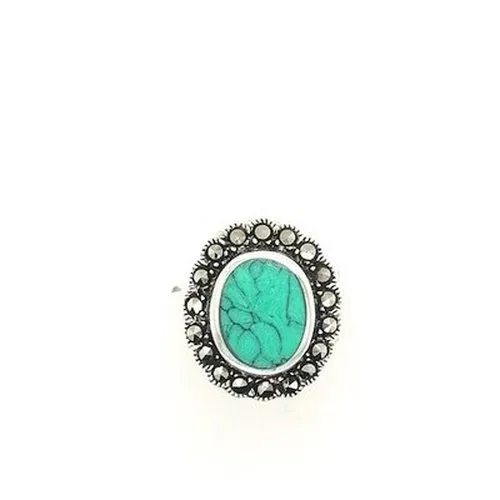 Silver Marcasite Ring With Oval Turquoise Stone