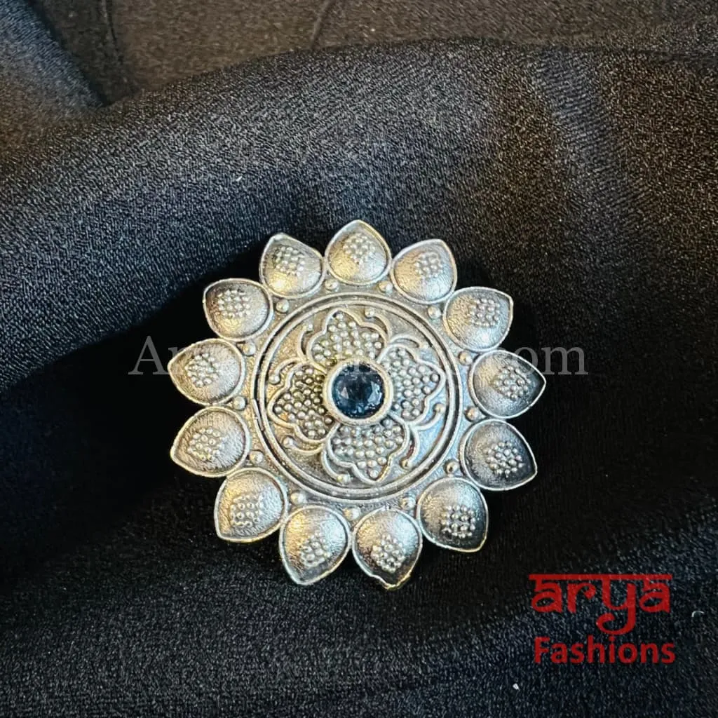 Silver Oxidized Silver Statement Ring/ Ethnic Adjustable Ring
